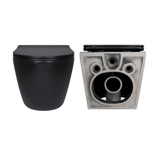 Комплект Qtap Robin Matt Black 2 в 1: унитаз подвесной  Ultra Quiet QT13332381АSMB + биде подвесное QT1355046FMB