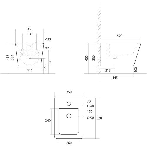 Биде подвесное Qtap Tern 520x350x330 мм, Stone grey QT17551303GSG