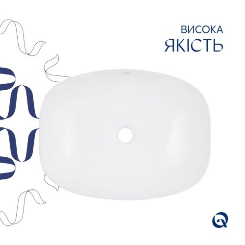 Комплект Qtap Cardinal: Раковина накладная 600x380x140 мм, White, овальная + Донный клапан Pop-up PU02