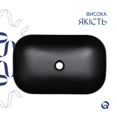 Комплект Qtap Robin: Раковина накладная прямоугольная 600x390x150 мм Matt Black + Донный клапан PU03