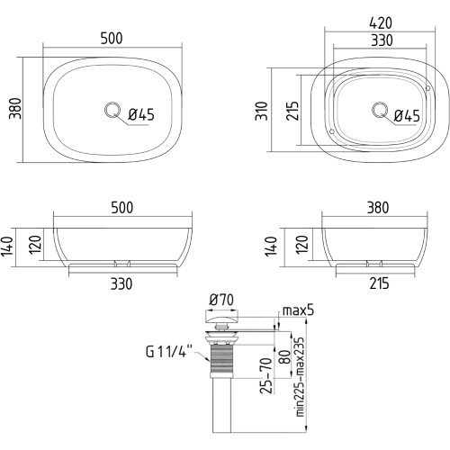 Раковина накладная Qtap Cardinal 500х380х140 мм, Beige, прямоугольная, с донным клапаном QTCAR188SB49825