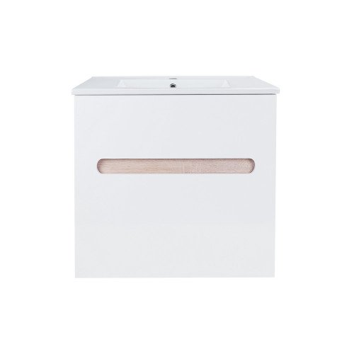 Комплект Qtap Virgo 600х580х437 White/Whitish oak тумба подвесная + раковина врезная  QT1872TPА6013060CW