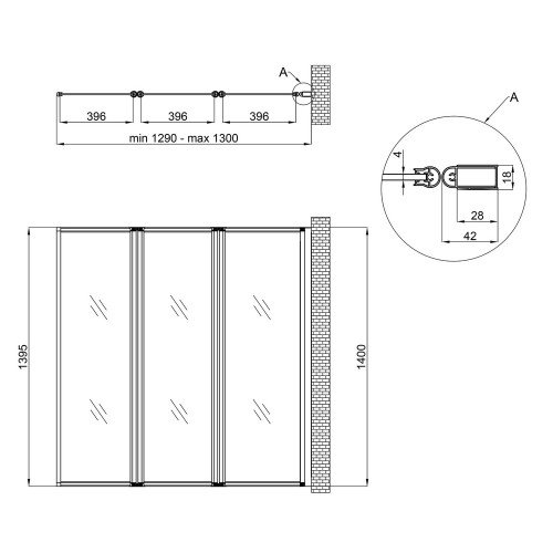 Штора на ванну Qtap Gemini WHI401314RP4 скло Pear 6 мм, 130x140 см