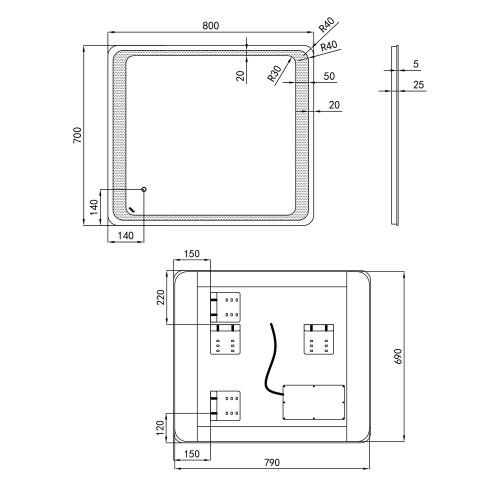 Зеркало Qtap Leo 800х700 с LED-подсветкой Touch QT117814187080W