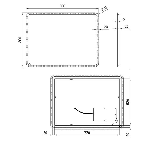 Зеркало Qtap Tern 800х600 с LED-подсветкой Sensor, Reverse QT177814276080W
