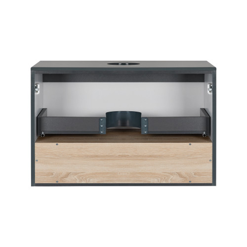 Тумба подвесная Qtap Robin 700х476х437 Graphite/Whitish oak со столешницей QT1379TPН7002GWO