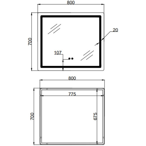 Зеркало Qtap Mideya (MI2) 800х700 с LED-подсветкой Touch, с антизапотеванием, с диммером, рег. яркости QT2078NCF807048476