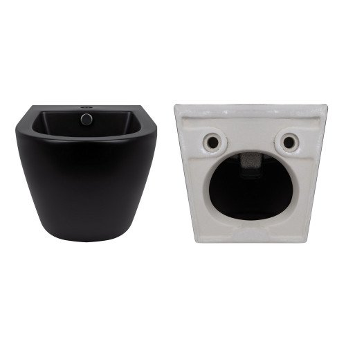 Комплект Qtap Robin Matt Black 2 в 1: унитаз подвесной  Ultra Quiet QT13332381АSMB + биде подвесное QT1355046FMB