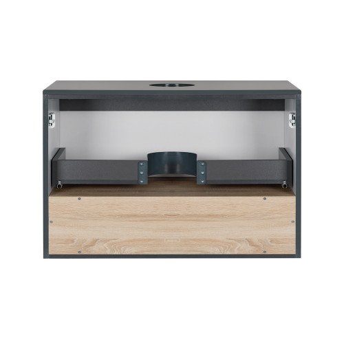 Тумба подвесная Qtap Robin 800х476х437 Graphite/Whitish oak со столешницей QT1379TPН8002GWO