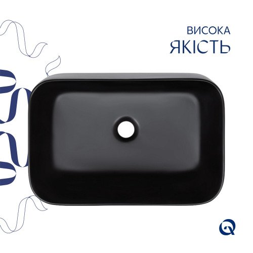 Комплект Qtap Scorpio: Раковина накладна прамокутна 550х390х120 мм Matt Black + Донний клапан PU03