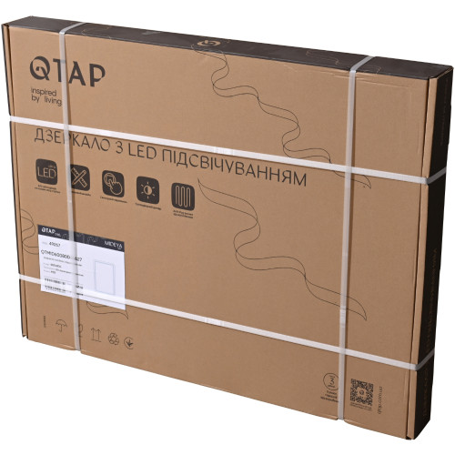 Зеркало Qtap Mideya (MI2) 1000х800 с часами, с LED-подсветкой Touch, с антизапотеванием, диммером, рег. яркости QTMID100080049266