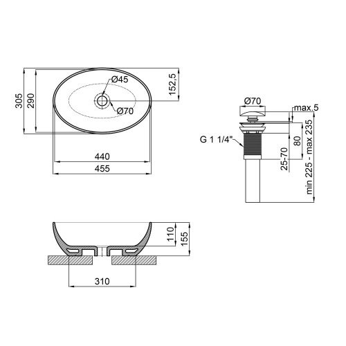 Раковина-чаша Qtap Leo 450х305х160 Matt black с донным клапаном QT1111A052MB
