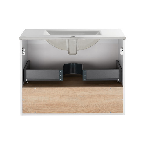 Комплект Qtap Robin 800х580х437 White/Whitish oak тумба подвесная + раковина врезная QT1372TPВ8001WWO
