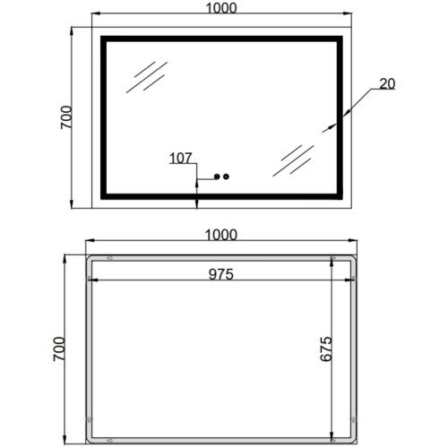 Зеркало Qtap Mideya (MI1) 1000х700 с LED-подсветкой Touch, с антизапотеванием, диммером, рег. яркости QT2078NCF10070