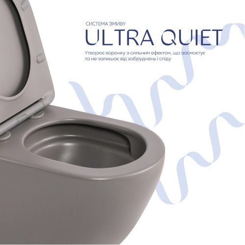 Унітаз підвісний Qtap Robin Ultra Quiet 520×365×340 мм, Stone grey, з сидінням Slim Duroplast / Soft-close / Quick Release QTROB26SG48996