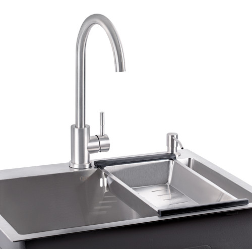 Набор 4 в 1 Qtap кухонная мойка D6045 Satin + смеситель + сушилка + дозатор для моющего средства