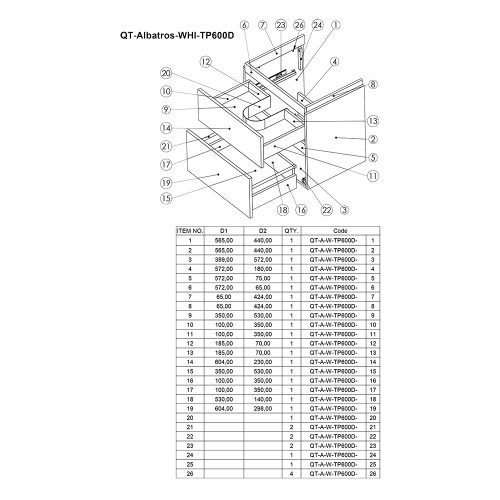 Тумба подвесная с умывальником Qtap Albatross QT0172TP600D3060CW