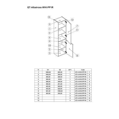 Пенал підвісний Qtap Albatross 400х1600х305 White QT0176PP1600DRW